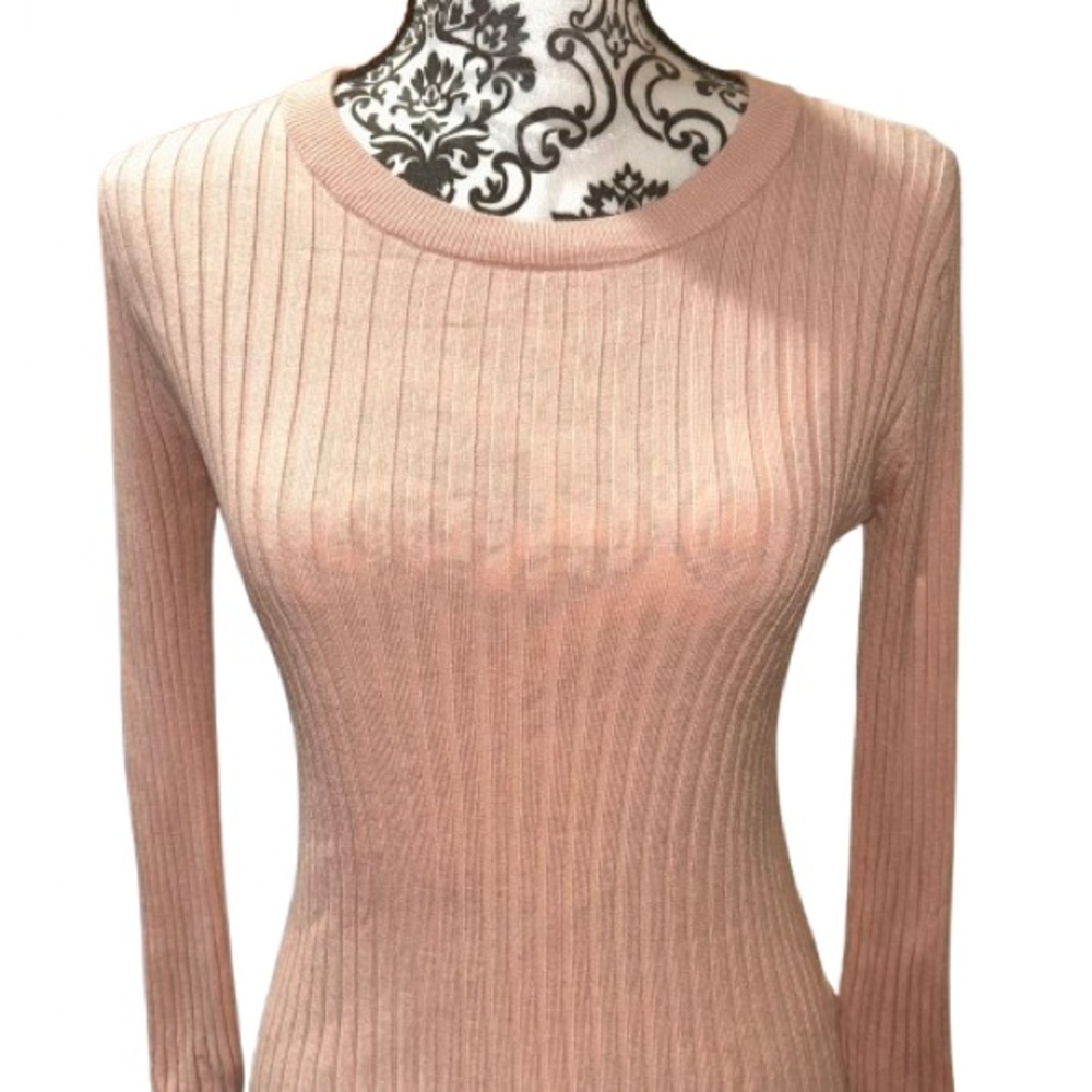 Nine West Women's Small Baby Light Pink Ribbed Knit Long Sleeve Top